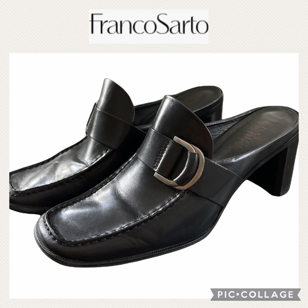Franco Sarto Arctic Leather black heels Mules size 8.5